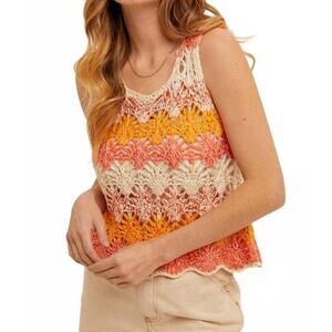 NEW HEM & THREAD open crochet knit tank in multicolor